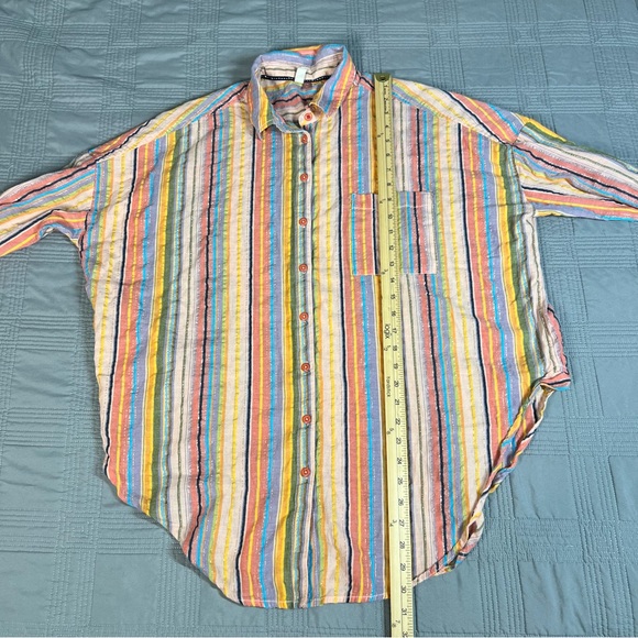Anthropologie Pilcro Shirt Boyfriend Multicolored Striped Metallic Top Size L/XL - Picture 8 of 12